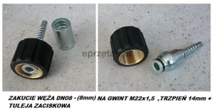 Zakucie nakrętka do węży KARCHER o średnicy wew. 8mm ,gwint: M22x1,5 / trzpień 14mm z oringiem+tuleja zaciskowa