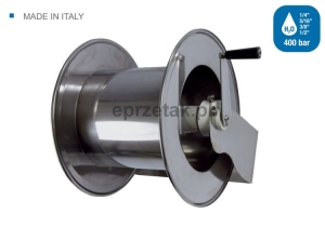 Bęben zwijak ręczny do węży ciśnieniowych 80 metrów 1/2 lub 100 metrów 3/8, wytrzymałość 400 BAR, stal nierdzewna  