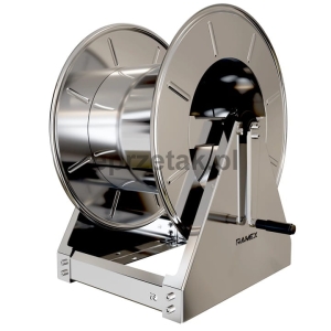 Bęben zwijak ręczny ze stojakiem do węży ciśnieniowych 100 metrów węża 1/2 lub 130 metrów 3/8 - wytrzymałość 400 BAR - stal nierdzewna