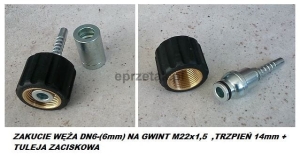 Zakucie nakrętka do węży o średnicy wew. 6mm ,do KARCHER ,gwint: M22x1,5 / trzpień 14mm z oringiem+tuleja zaciskowa